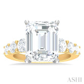 1 1/4 ctw Emerald Shape Round Cut Diamond Semi Mount Engagement Ring in 14K Yellow and White Gold
